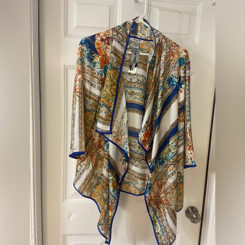 NWT Aris A Jacket/Sweater- tapered length blue/orange/yellow Size L